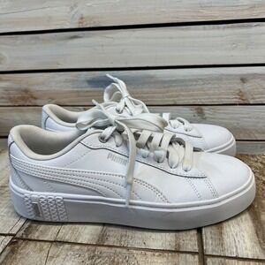 Puma Carina 2.0 White Leather Platform Sneakers Shoes SoftFoam Trainer 8.5